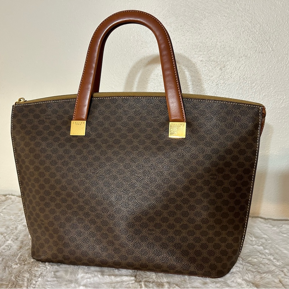 Celine Brown Macadam Satchel with Gold Accents